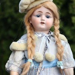 Antique Porcelain Doll 1890-1900s Eden or Julien in Silk Dress w Steiff Teddy