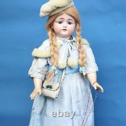 Antique Porcelain Doll 1890-1900s Eden or Julien in Silk Dress w Steiff Teddy