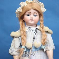 Antique Porcelain Doll 1890-1900s Eden or Julien in Silk Dress w Steiff Teddy