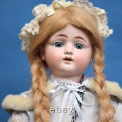 Antique Porcelain Doll 1890-1900s Eden or Julien in Silk Dress w Steiff Teddy