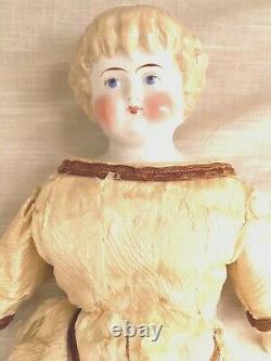 Antique Porcelain Doll, Molded Blonde Highland Mary Hair, Hand Painted 17 #5