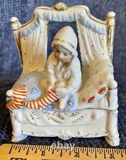 Antique Porcelain English Fairing With Fancy Figure, Dresser Box