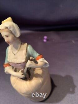 Antique Porcelain Half Doll Lady Playing a Mandolin Lute Fine Detail 3