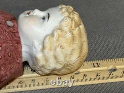 Antique Porcelain Head Doll 11 Cloth Body With Red Dress Slip, 1800s Style