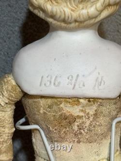 Antique Porcelain Head Doll 11 Cloth Body With Red Dress Slip, 1800s Style