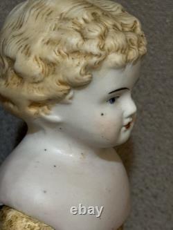 Antique Porcelain Head Doll 11 Cloth Body With Red Dress Slip, 1800s Style