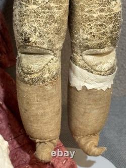 Antique Porcelain Head Doll 11 Cloth Body With Red Dress Slip, 1800s Style