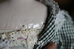 Antique Porcelain Kling China Head Doll, 21 Black Hair Cloth Body #189