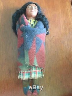 Antique Porcelain Wood 1920's Native American Indian Woman Skookum Doll