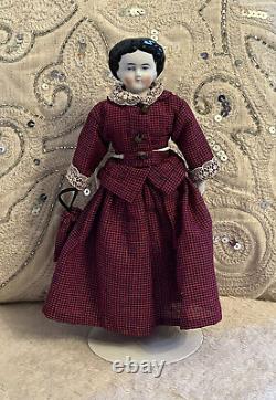 Antique Rare 7.5 High Brow China Doll Original Body Limbs Vintage Dress Clean