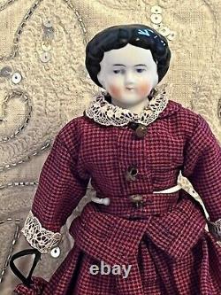 Antique Rare 7.5 High Brow China Doll Original Body Limbs Vintage Dress Clean