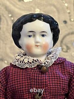 Antique Rare 7.5 High Brow China Doll Original Body Limbs Vintage Dress Clean