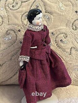 Antique Rare 7.5 High Brow China Doll Original Body Limbs Vintage Dress Clean