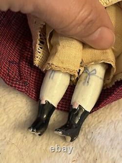 Antique Rare 7.5 High Brow China Doll Original Body Limbs Vintage Dress Clean