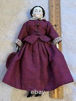 Antique Rare 7.5 High Brow China Doll Original Body Limbs Vintage Dress Clean