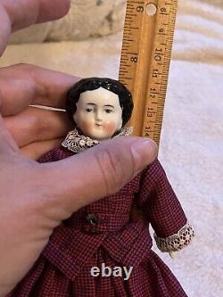 Antique Rare 7.5 High Brow China Doll Original Body Limbs Vintage Dress Clean