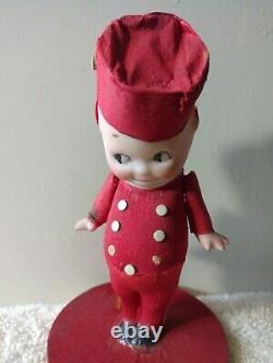 Antique Rose O'Neill KEWPIE Bisque BELLHOP Red A/O Crepe Outfit Estate GREAT