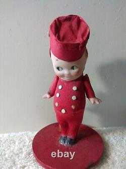 Antique Rose O'Neill KEWPIE Bisque BELLHOP Red A/O Crepe Outfit Estate GREAT