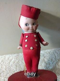 Antique Rose O'Neill KEWPIE Bisque BELLHOP Red A/O Crepe Outfit Estate GREAT