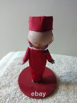 Antique Rose O'Neill KEWPIE Bisque BELLHOP Red A/O Crepe Outfit Estate GREAT