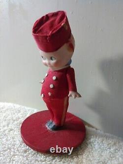 Antique Rose O'Neill KEWPIE Bisque BELLHOP Red A/O Crepe Outfit Estate GREAT