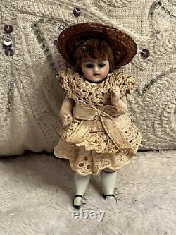 Antique Victorian German Kling All Bisque Orignal 3.5 Dollhouse Doll Glass Eyes