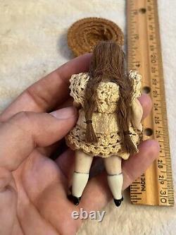 Antique Victorian German Kling All Bisque Orignal 3.5 Dollhouse Doll Glass Eyes