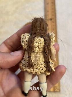 Antique Victorian German Kling All Bisque Orignal 3.5 Dollhouse Doll Glass Eyes