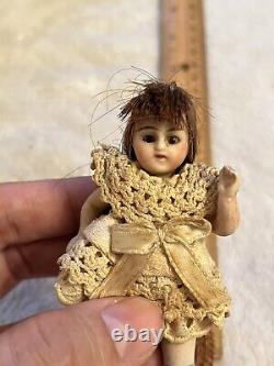 Antique Victorian German Kling All Bisque Orignal 3.5 Dollhouse Doll Glass Eyes