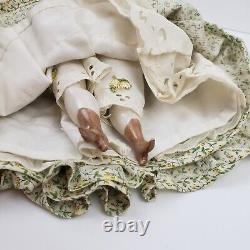 Antique Vintage China Head Doll Low Brow Cloth Body German Porcelain Limbs 16 in