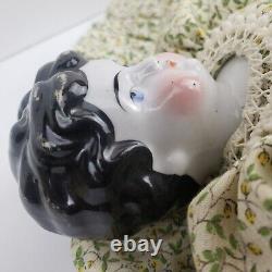 Antique Vintage China Head Doll Low Brow Cloth Body German Porcelain Limbs 16 in