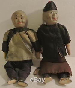 Antique Vintage Chinese Hand Painted Porcelain Traditional Silk Cloth MAN DOLLS