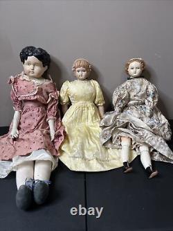 Antique Vintage Cloth Porcelain Dolls (Lot 3) As Is