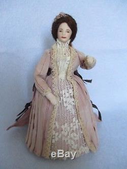 Antique Vintage Dollhouse Doll 6 Porcelain Bisque Lady Fancy Hair, Dress