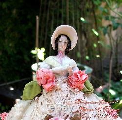 Antique Vintage GERMAN Half Doll Porcelain PinCushion Treasure Box Arms Away