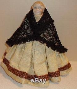 Antique Vintage Rosy Cheek Porcelain Granny Doll yellow boots 8