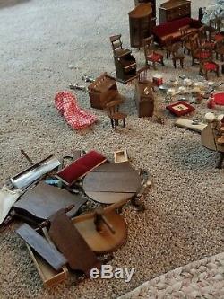 Antique/Vintage Wood Ceramic Miniature Lot Dollhouse Furniture with misc pices
