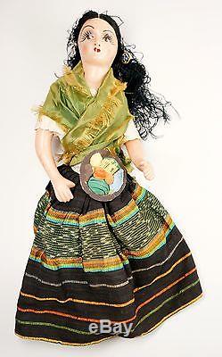 Antique Vtg As Found Boudoir Doll 17 Painted Ceramic Composition Rita Hayworth