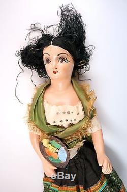 Antique Vtg As Found Boudoir Doll 17 Painted Ceramic Composition Rita Hayworth