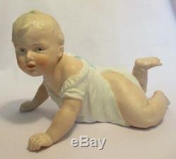 Antique Vtg Gebruder Heubach Bisque Porcelain Piano Baby Crawling 8 Germany