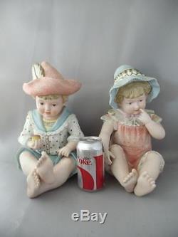 Antique Vtg Large German Piano Baby Boy & Girl Doll Porcelain Statue Figurine