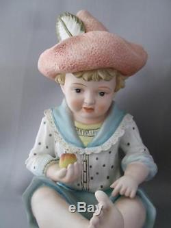 Antique Vtg Large German Piano Baby Boy & Girl Doll Porcelain Statue Figurine