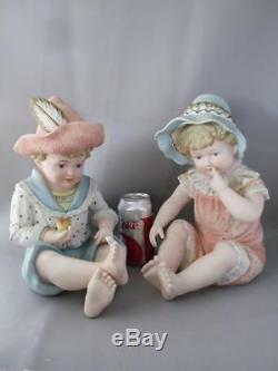 Antique Vtg Large German Piano Baby Boy & Girl Doll Porcelain Statue Figurine