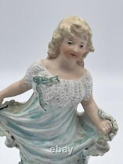 Antique c. 1890 Gebruder Heubach Dancing Girl Bisque Piano Figurine 6.5