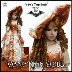 Antique doll porcelain bisque head rare vintage epoque venetian silk dress ooak