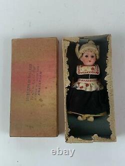Antique miniature German bisque porcelain doll with box souvenir Holland