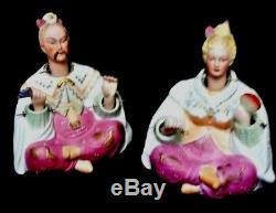 Ardalt Asian Japan Nodder doll set man woman Fan Porcelain Antique Vintage EUC