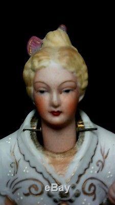 Ardalt Asian Japan Nodder doll set man woman Fan Porcelain Antique Vintage EUC