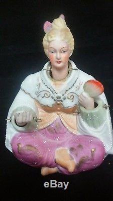 Ardalt Asian Japan Nodder doll set man woman Fan Porcelain Antique Vintage EUC