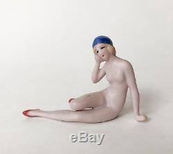 Art Deco Bathing Beauty Flapper Lady Figurine Bisque Doll Porcelain Germany Vtg